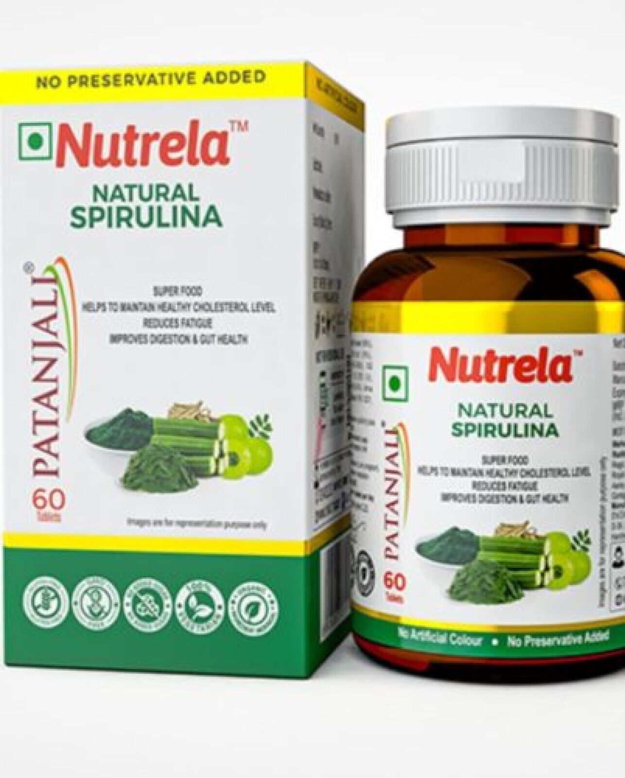 Fast Shipping from USA. Patanjali Nutrela Spirulina Natural 60 Capsules